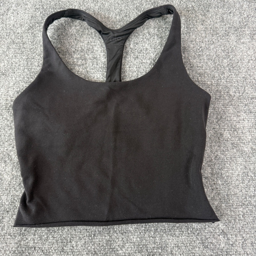 Alo Yoga Real Racerback Tank Top Shelf Bra Cropped Women Small Black